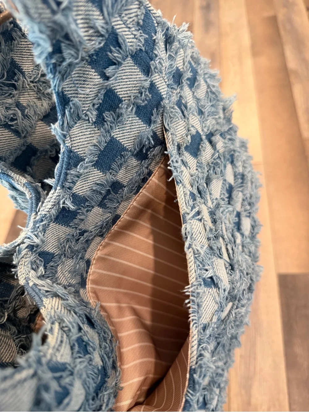 Lucky Brand Frayed Checkered Denim Tote - Light & Medium Blue